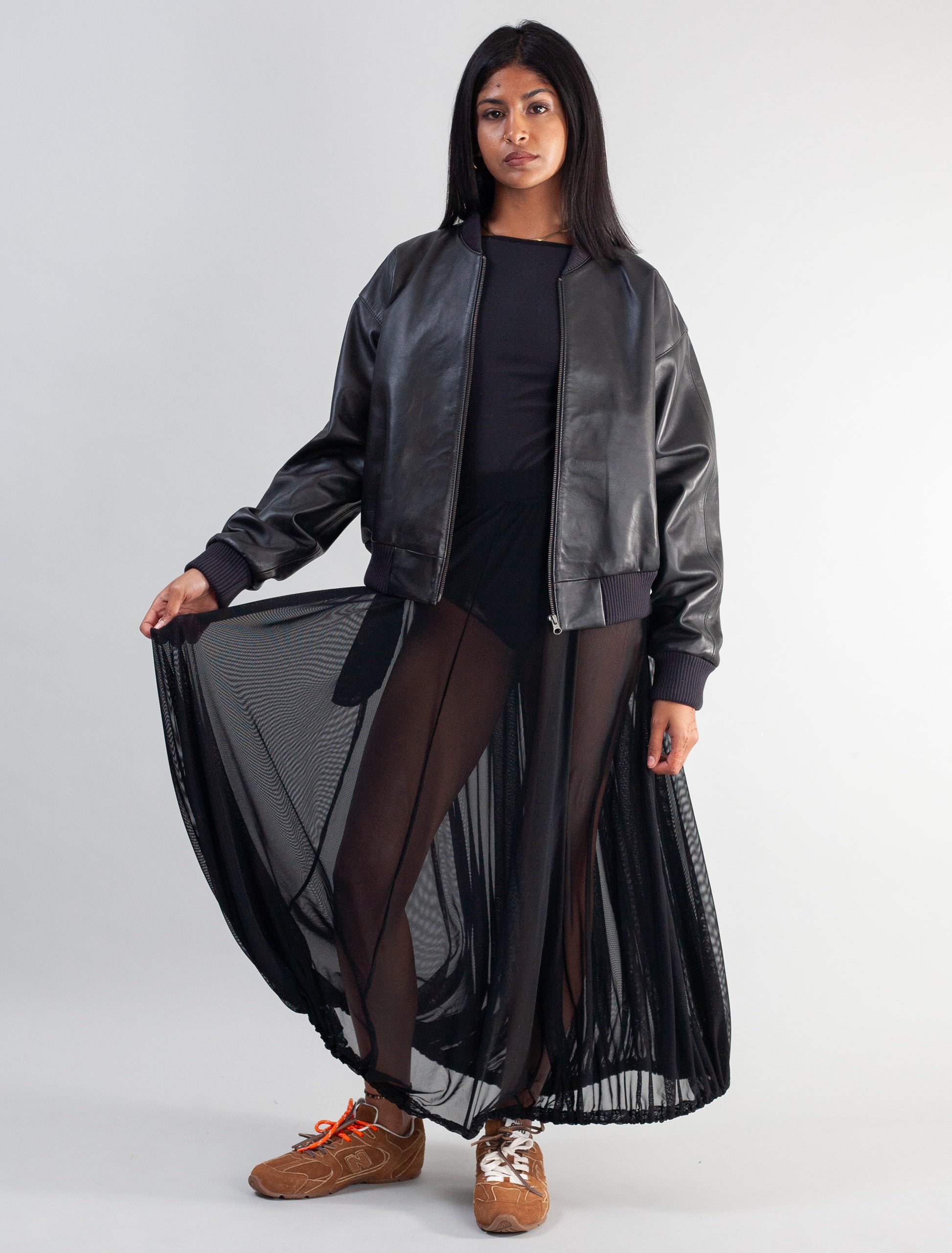 Cropped Nappa Leather Jacket ( Black )