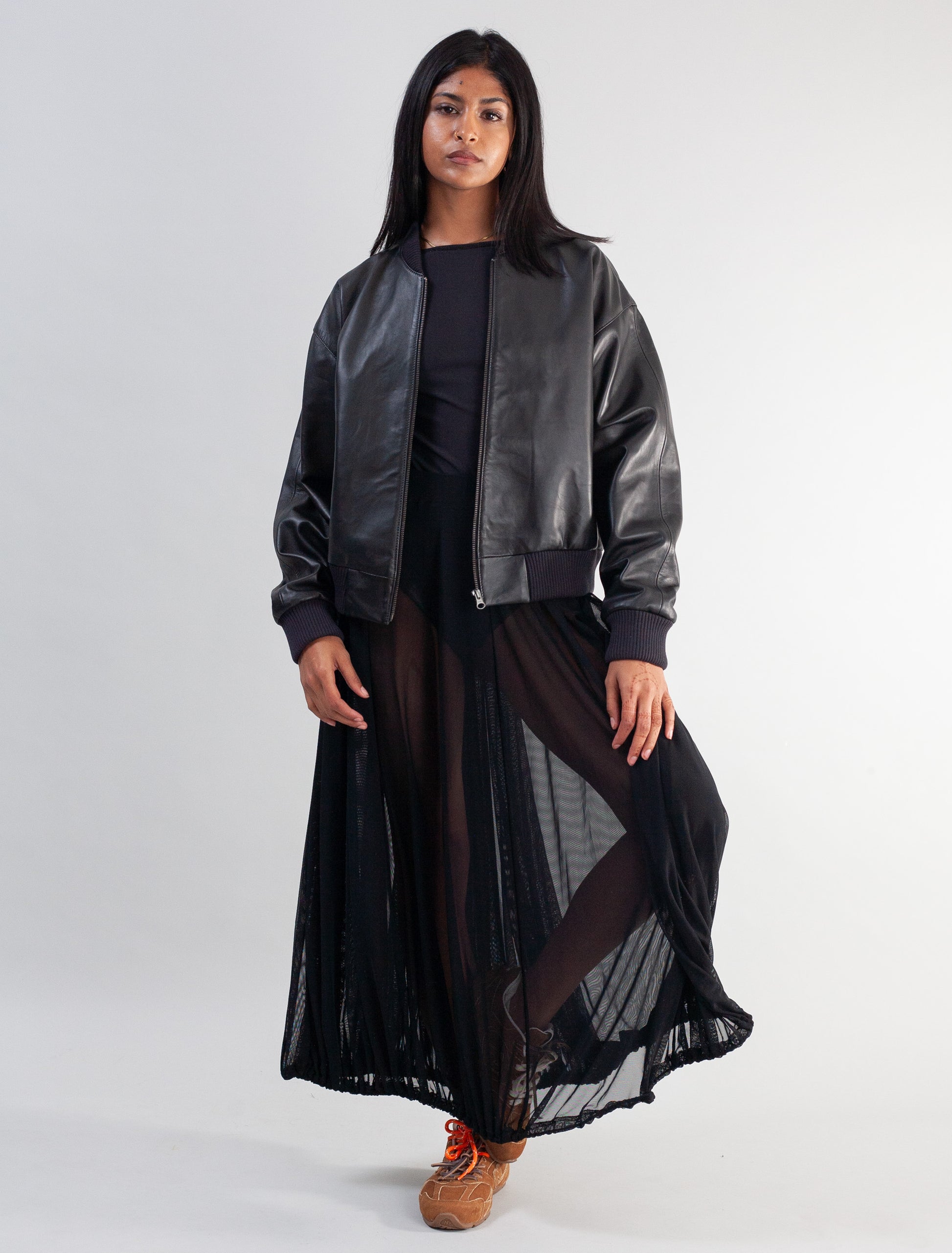 Cropped Nappa Leather Jacket ( Black )