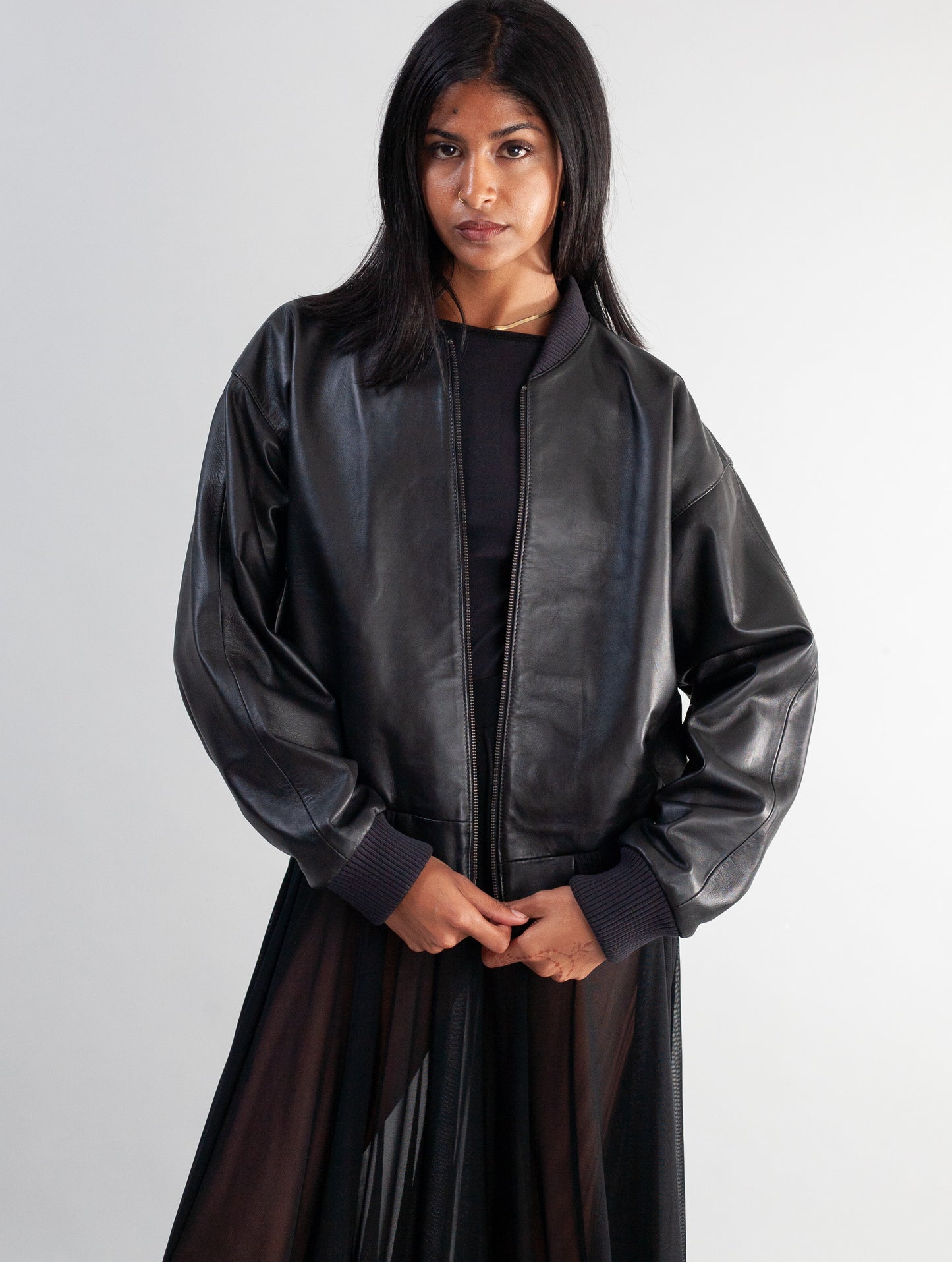 Cropped Nappa Leather Jacket ( Black )