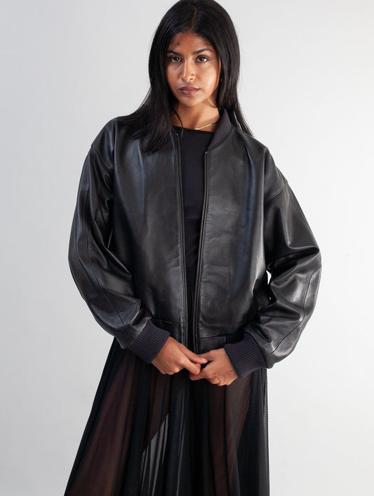 Cropped Nappa Leather Jacket ( Black )