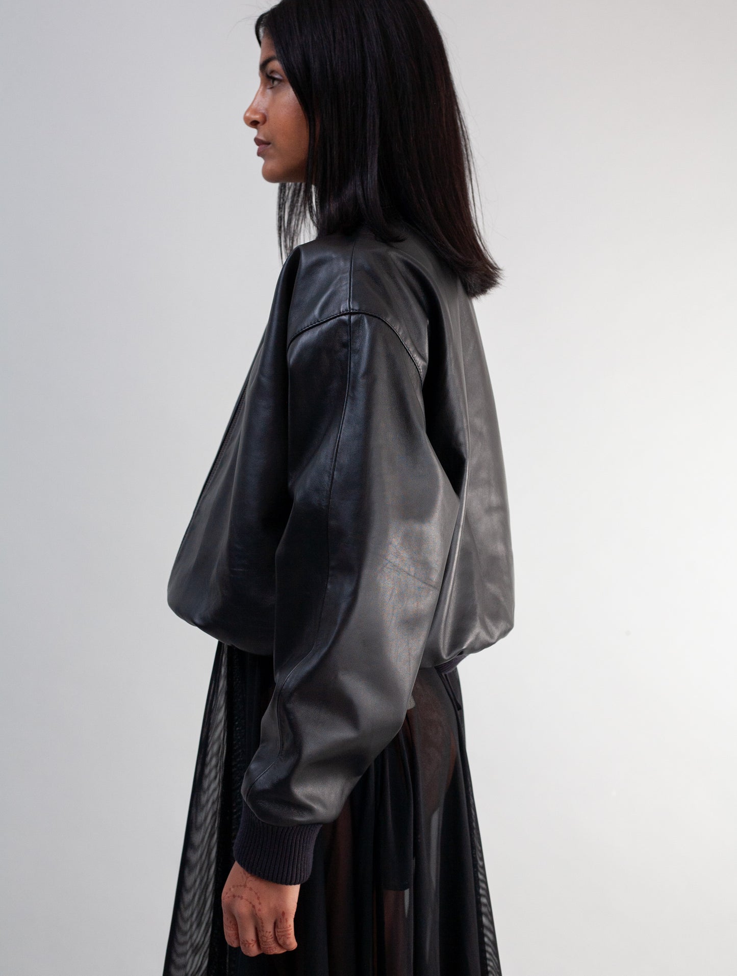 Cropped Nappa Leather Jacket ( Black )