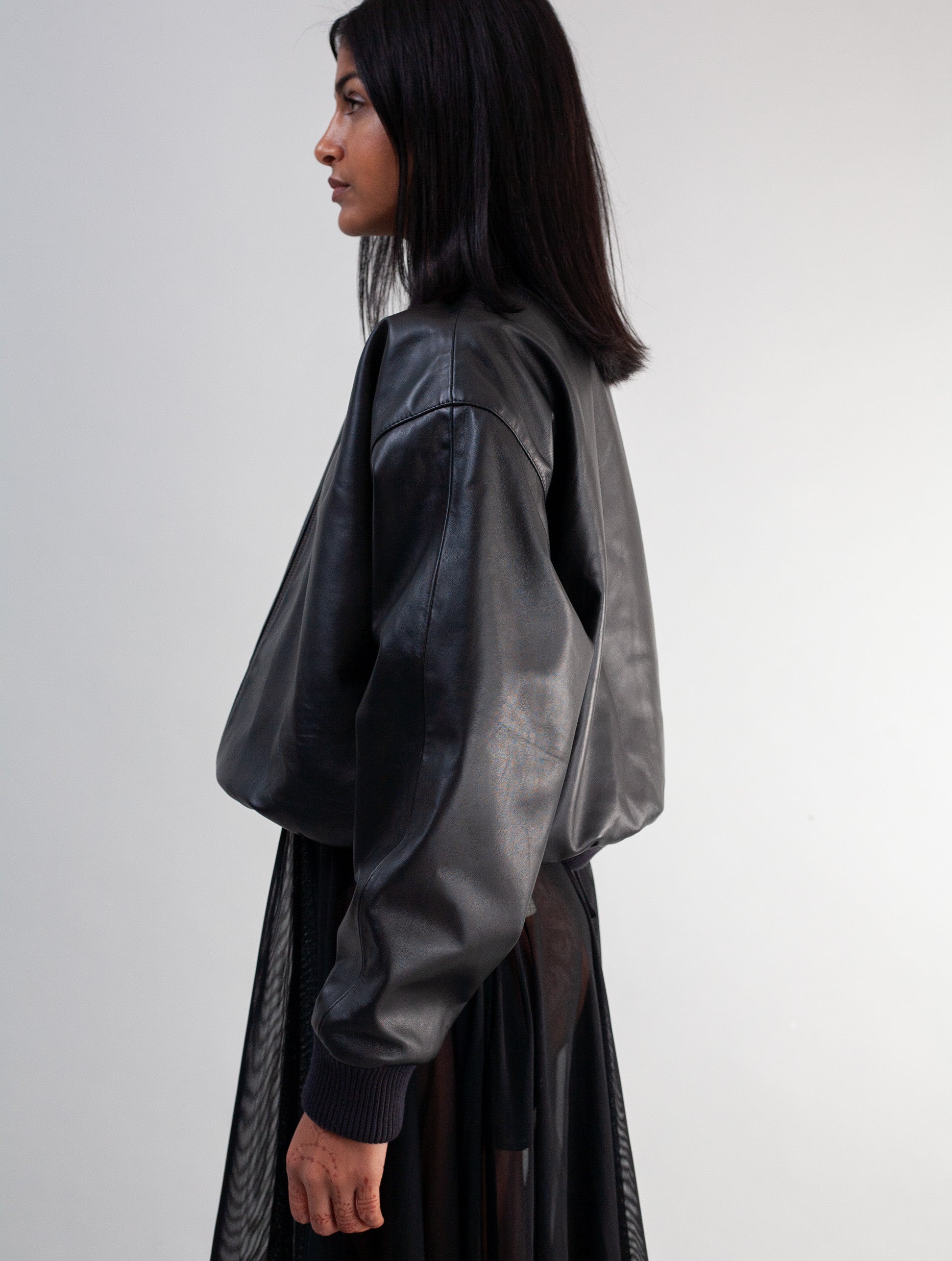 Cropped Nappa Leather Jacket ( Black )