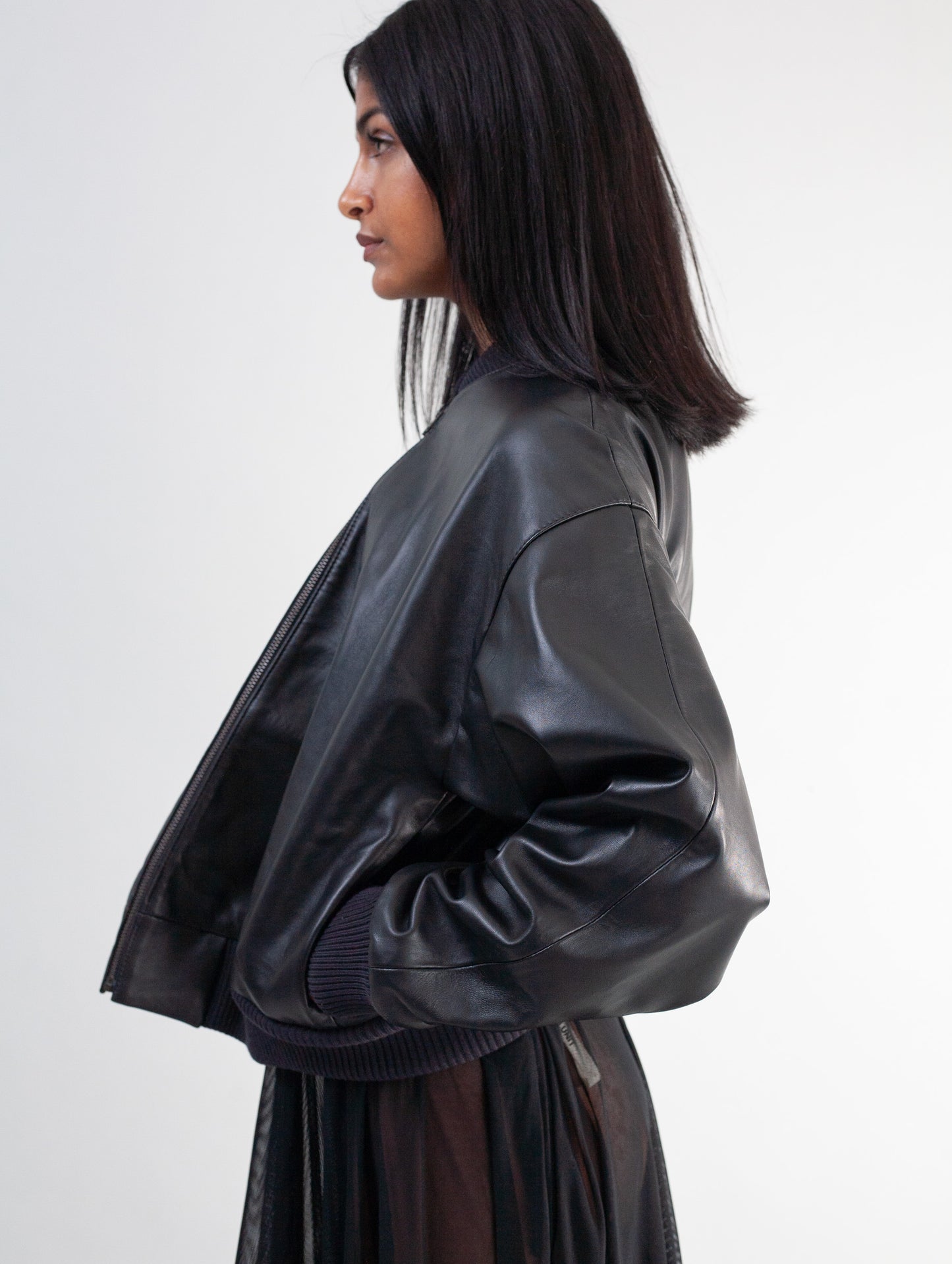 Cropped Nappa Leather Jacket ( Black )