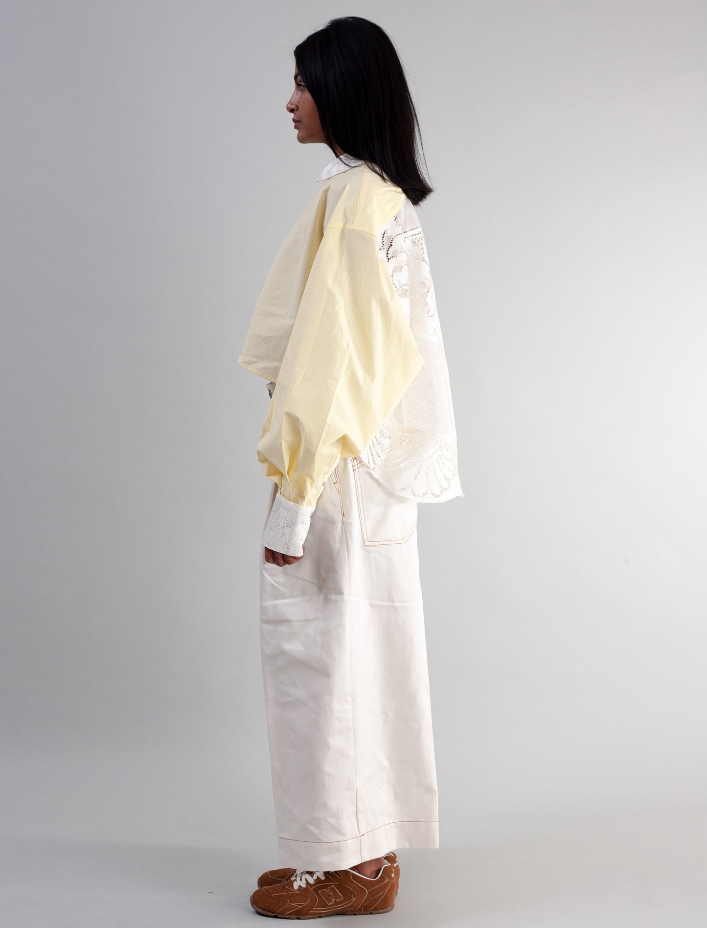 Cropped Shirt ( Custard poplin and Lace )