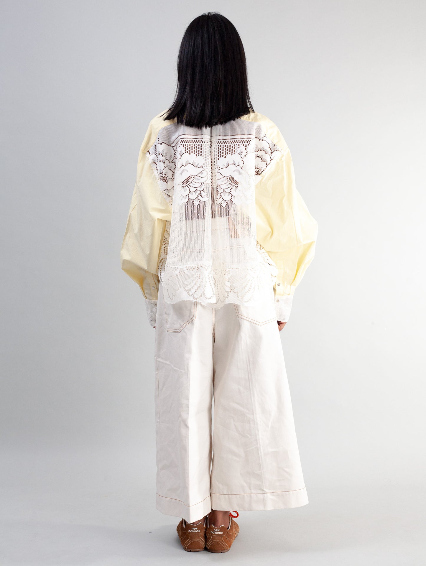 Cropped Shirt ( Custard poplin and Lace )