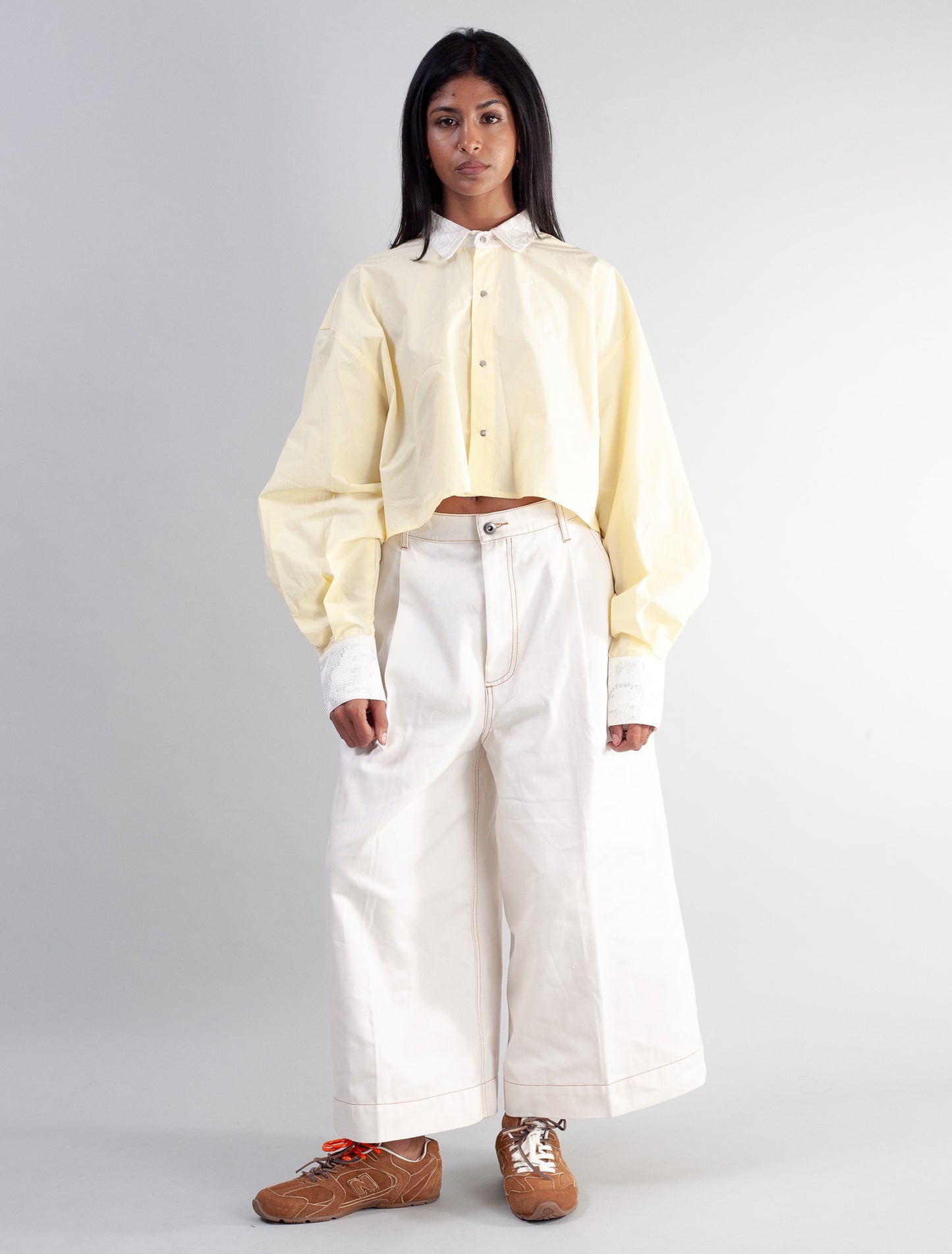 Cropped Shirt ( Custard poplin and Lace )