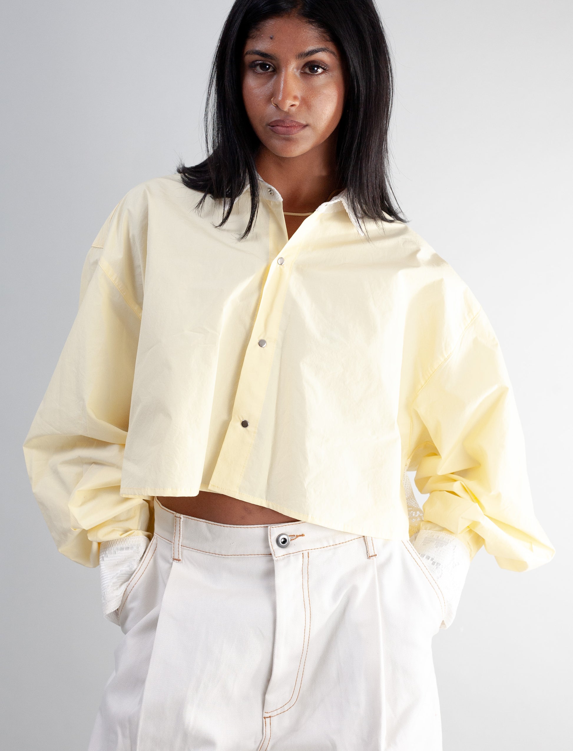 Cropped Shirt ( Custard poplin and Lace )