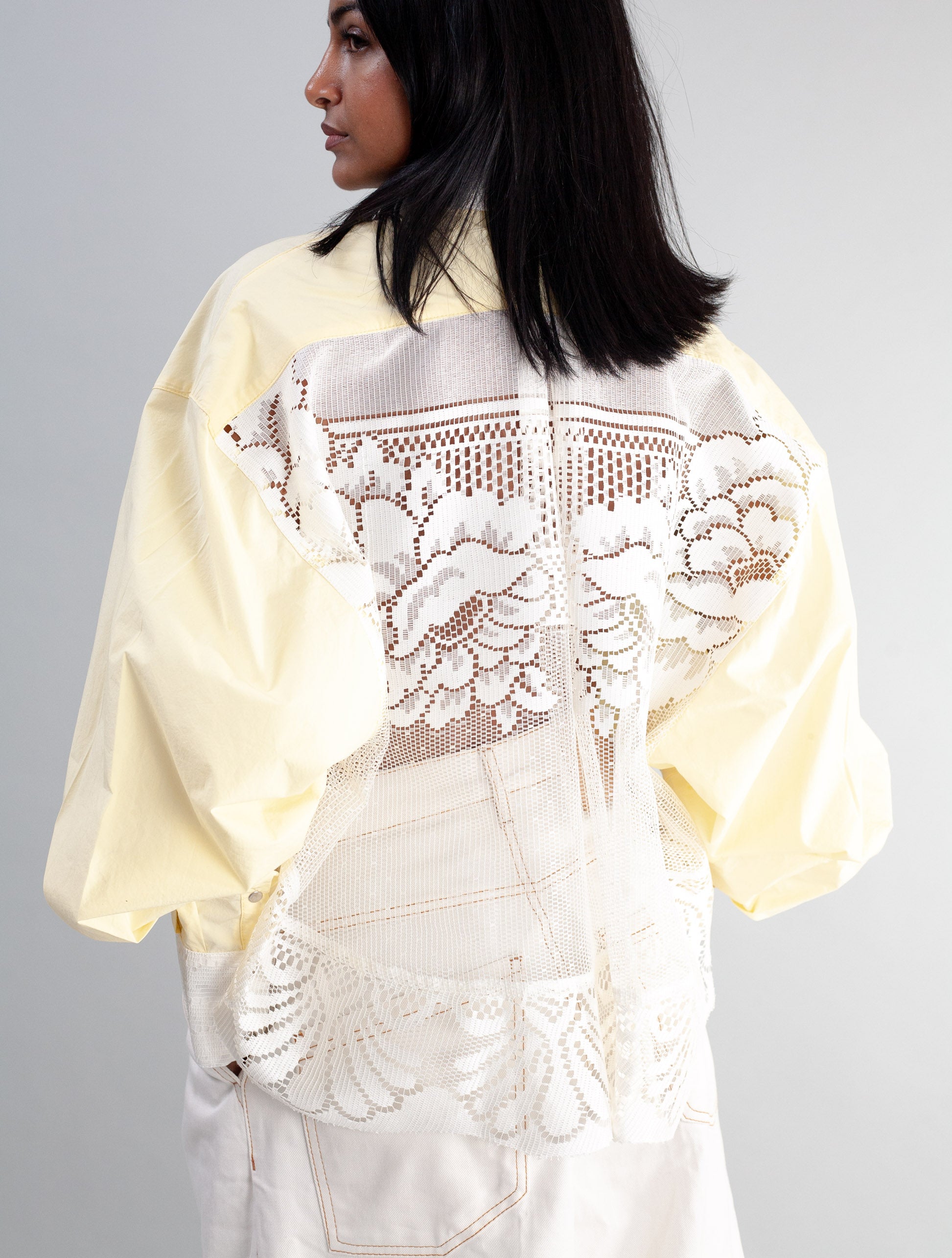 Cropped Shirt ( Custard poplin and Lace )