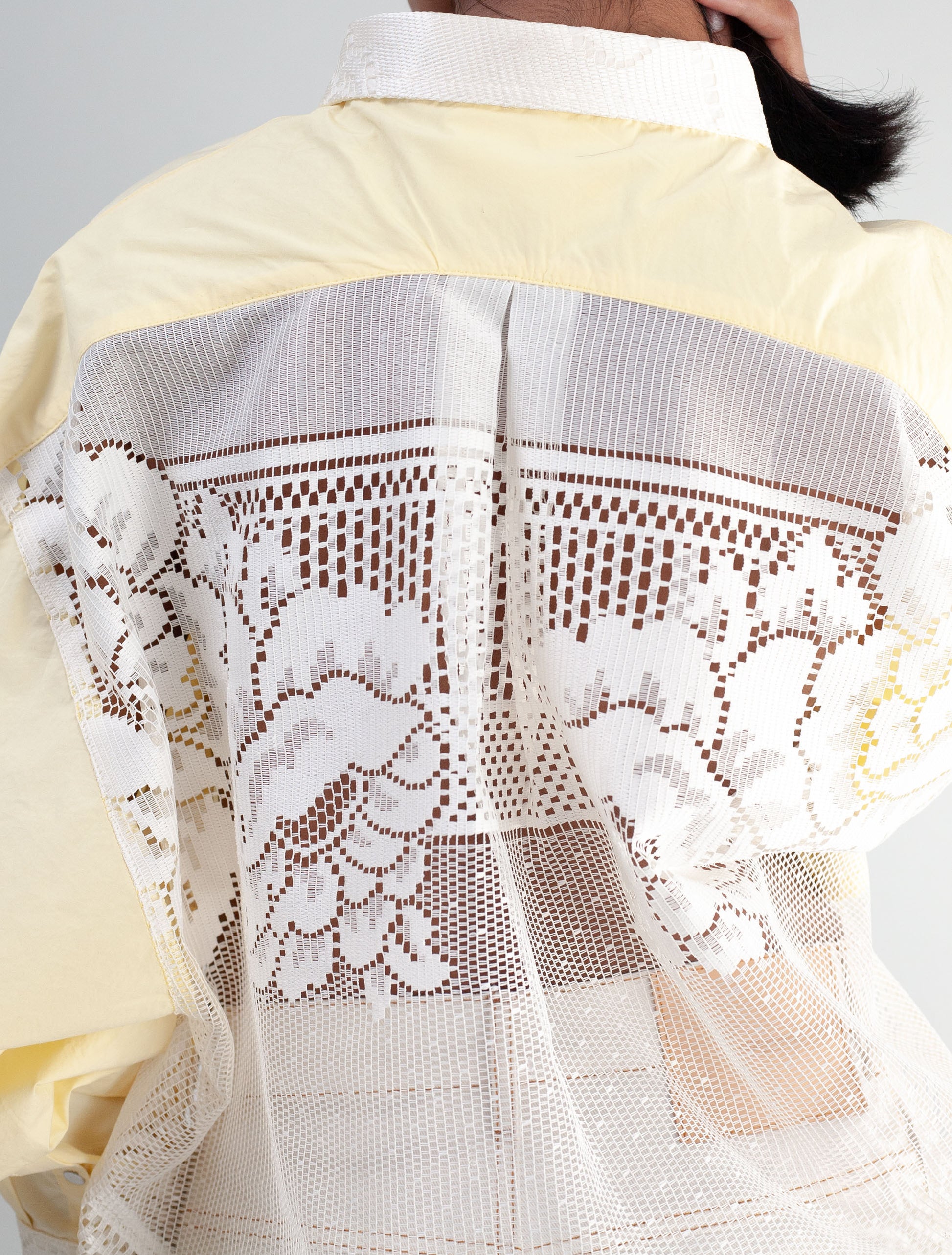 Cropped Shirt ( Custard poplin and Lace )