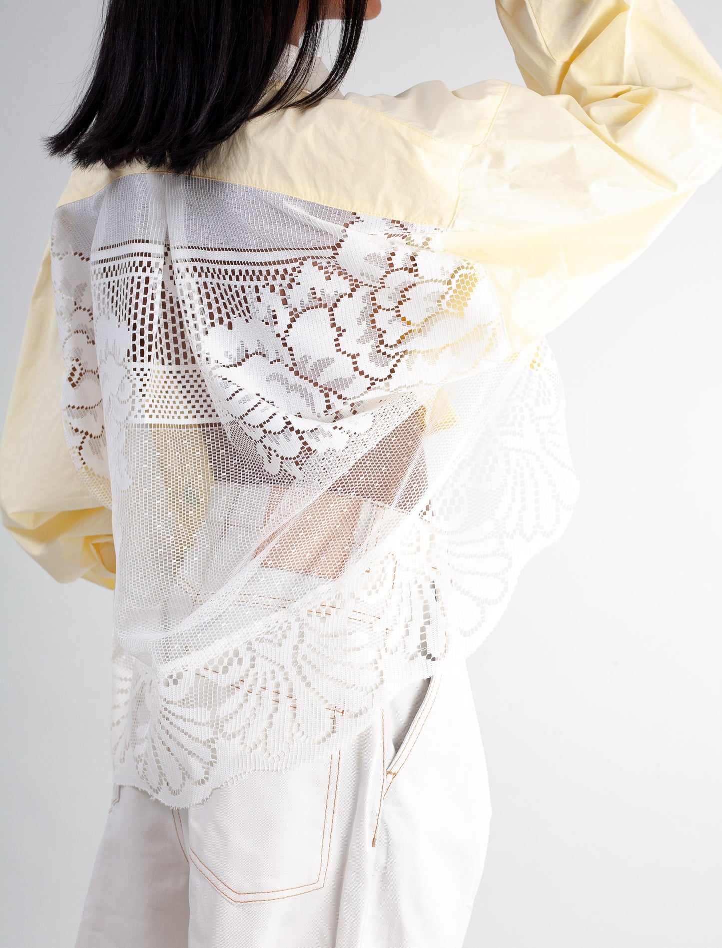 Cropped Shirt ( Custard poplin and Lace )