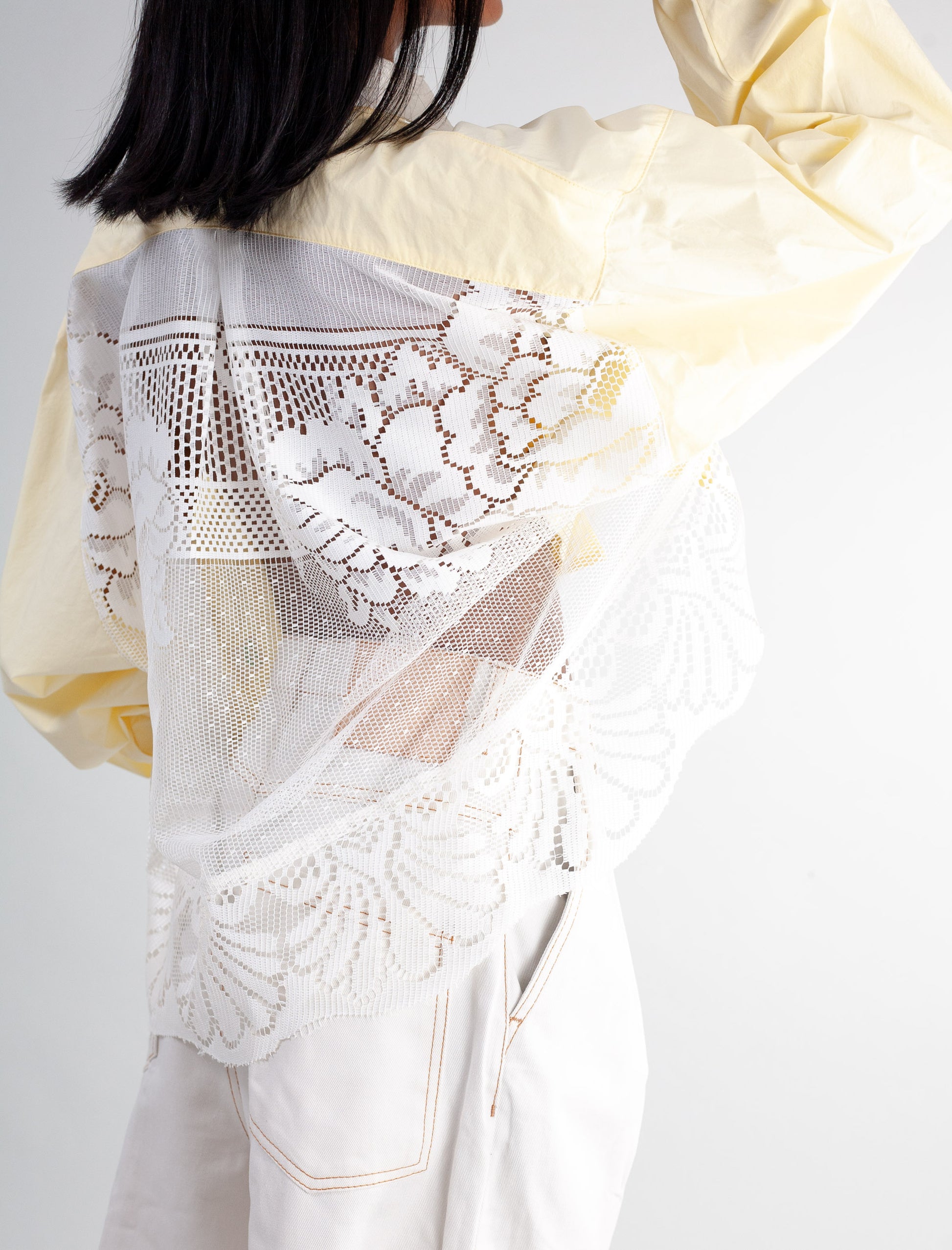 Cropped Shirt ( Custard poplin and Lace )