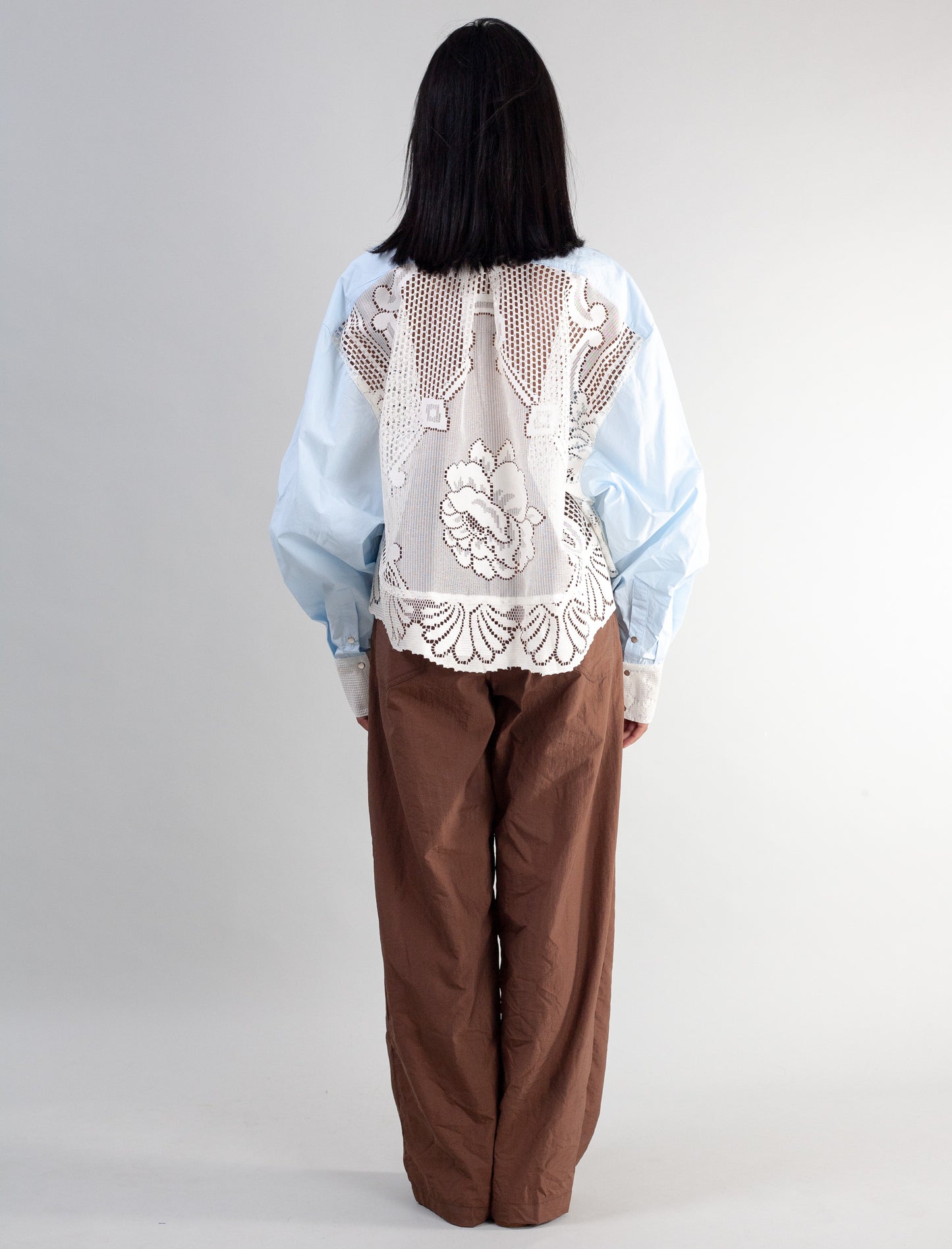Cropped Shirt (Baby blue poplin and Lace )