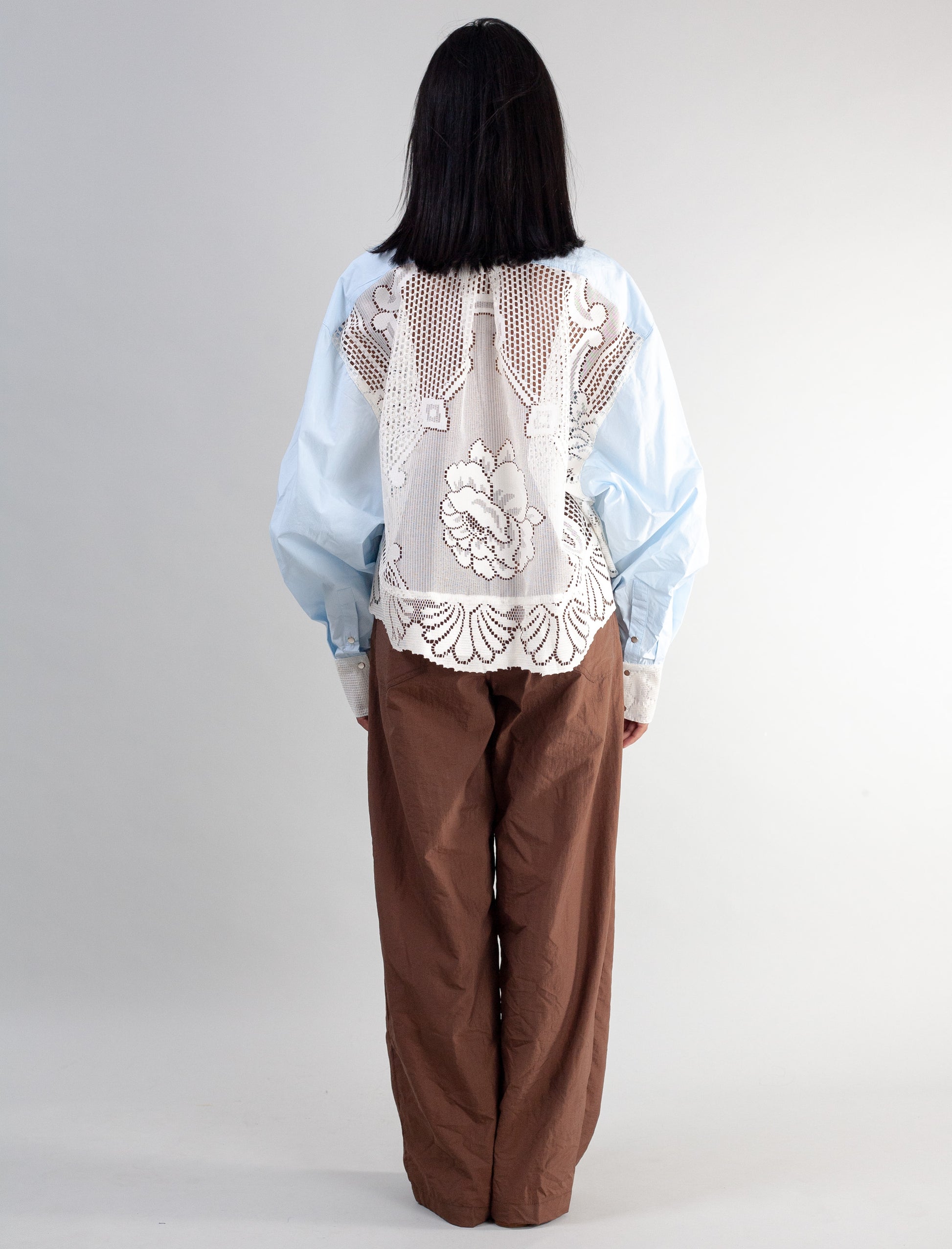 Cropped Shirt (Baby blue poplin and Lace )