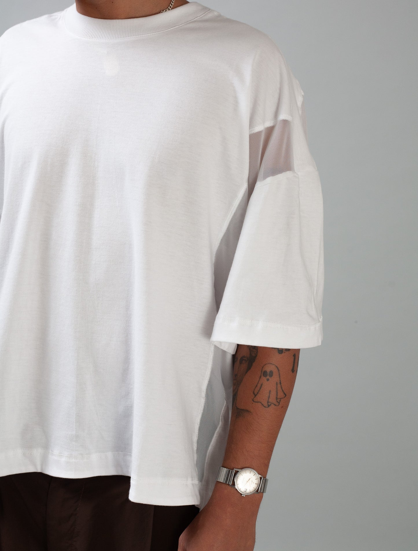 Utility Panelled Mesh T-Shirt (White)