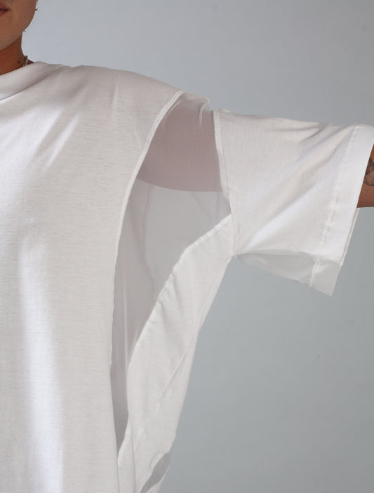 Utility Panelled Mesh T-Shirt (White)