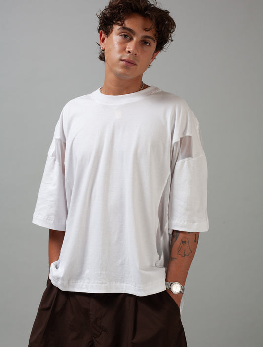 Utility Panelled Mesh T-Shirt (White)