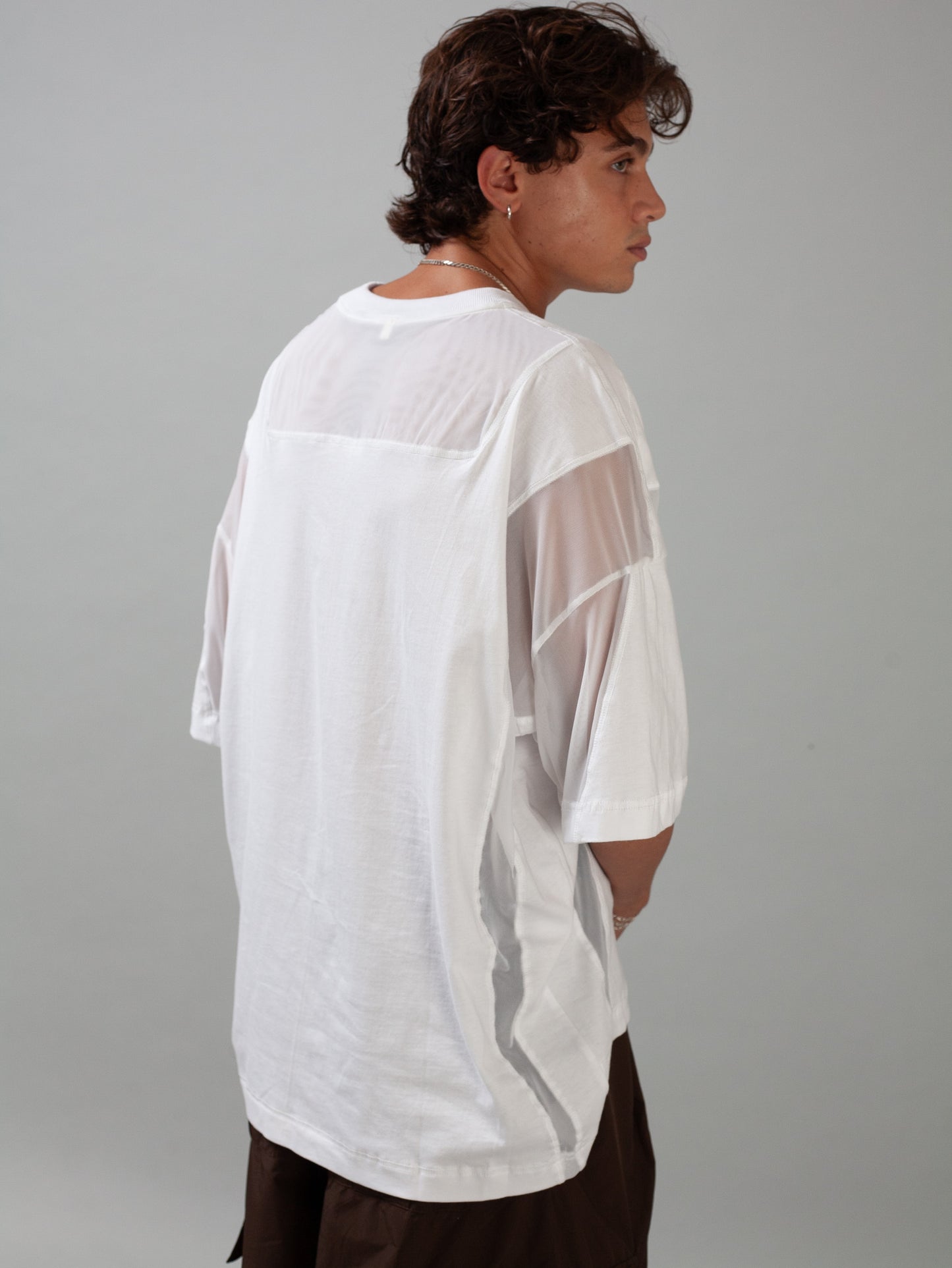 Utility Panelled Mesh T-Shirt (White)