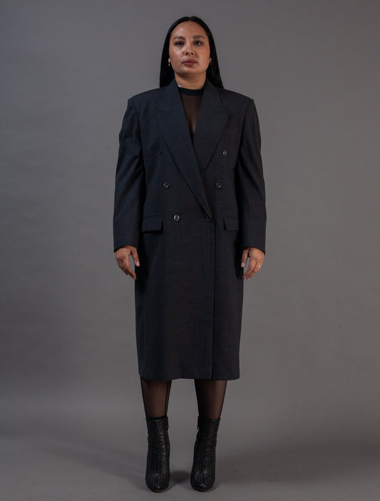 Leesah Tailored Coat (Grey Pinstripe Suiting)