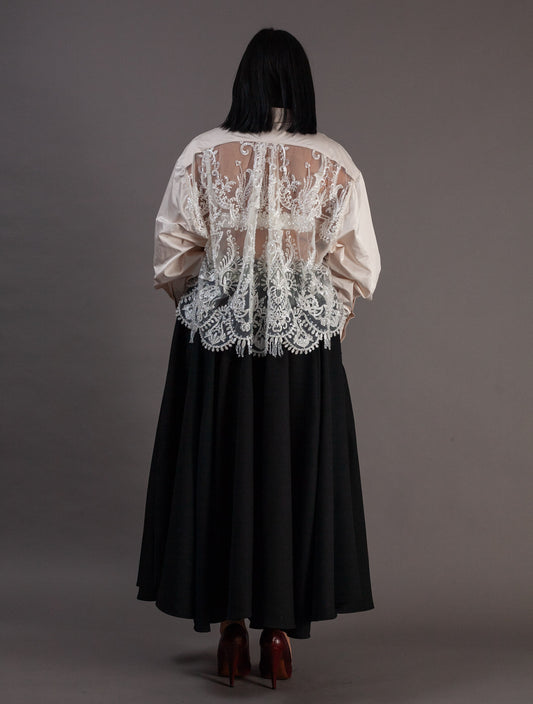 Hand Beaded Cropped Shirt (Milk & Scalloped beads)