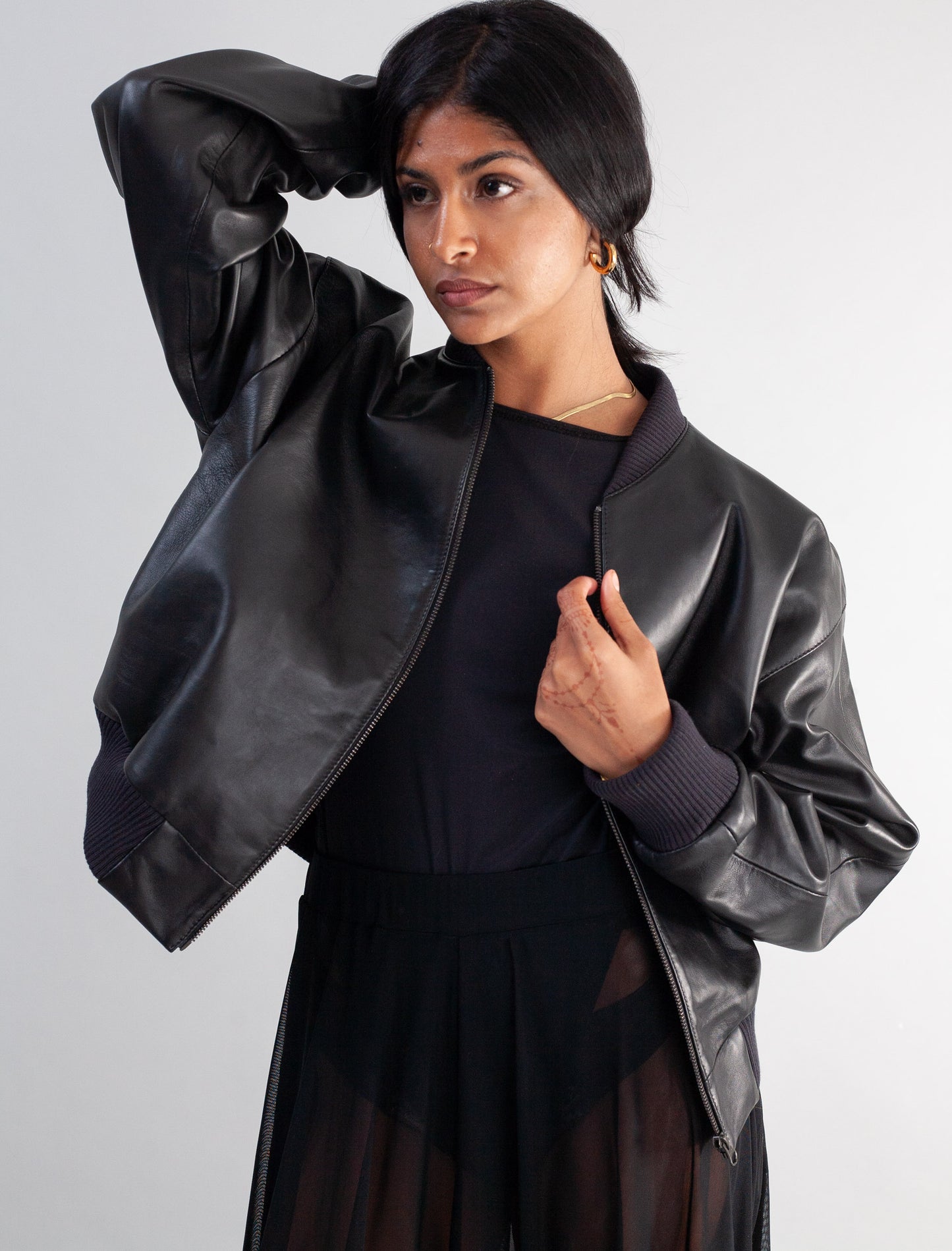 Cropped Nappa Leather Jacket ( Black )
