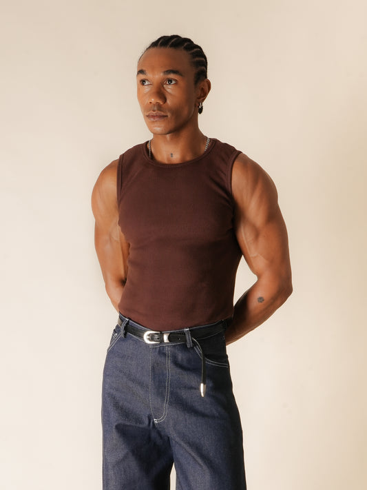 Studio Ribbed Vest (Brown)
