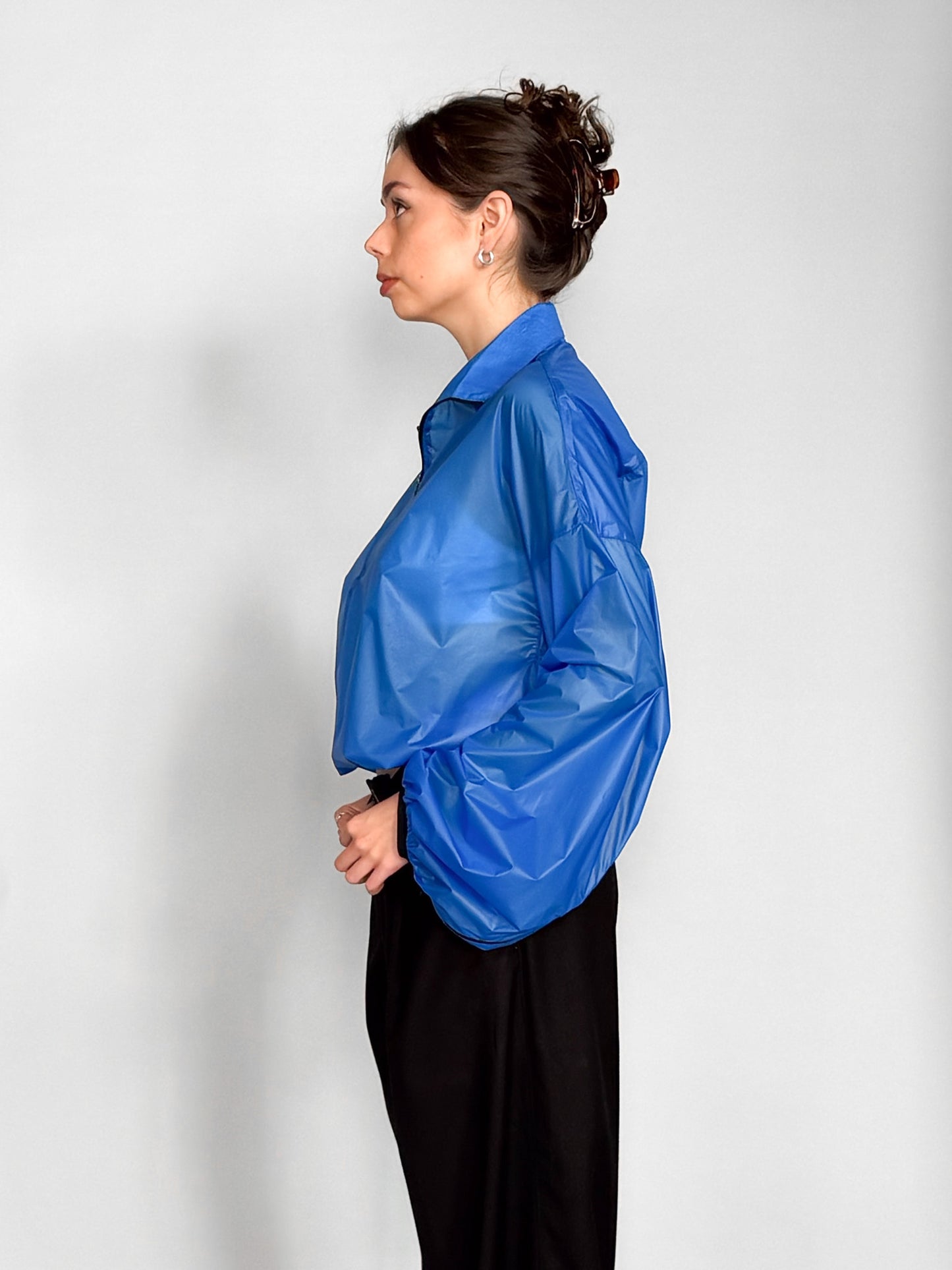 blue asia top in technical fabric