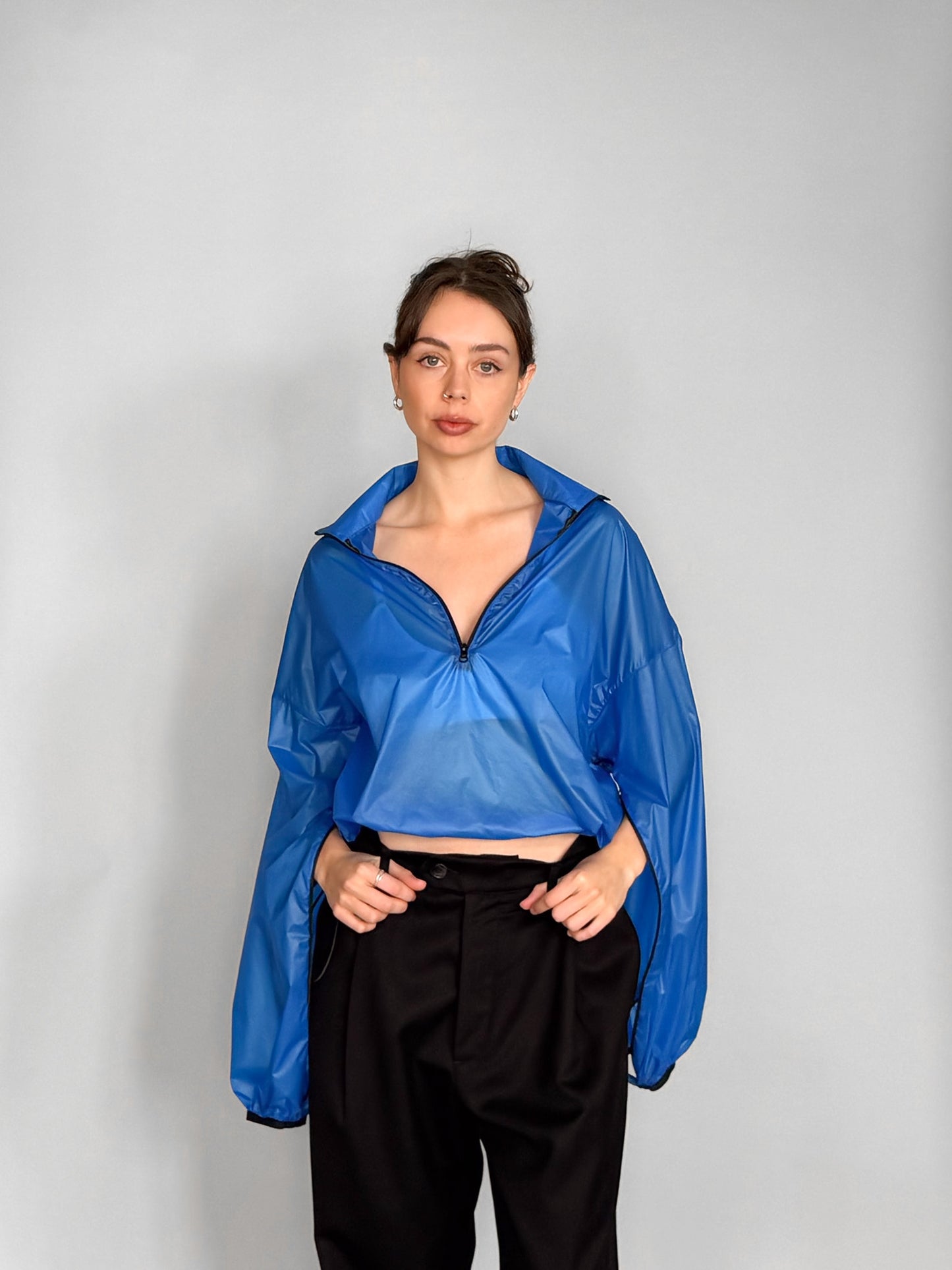 blue asia top in technical fabric