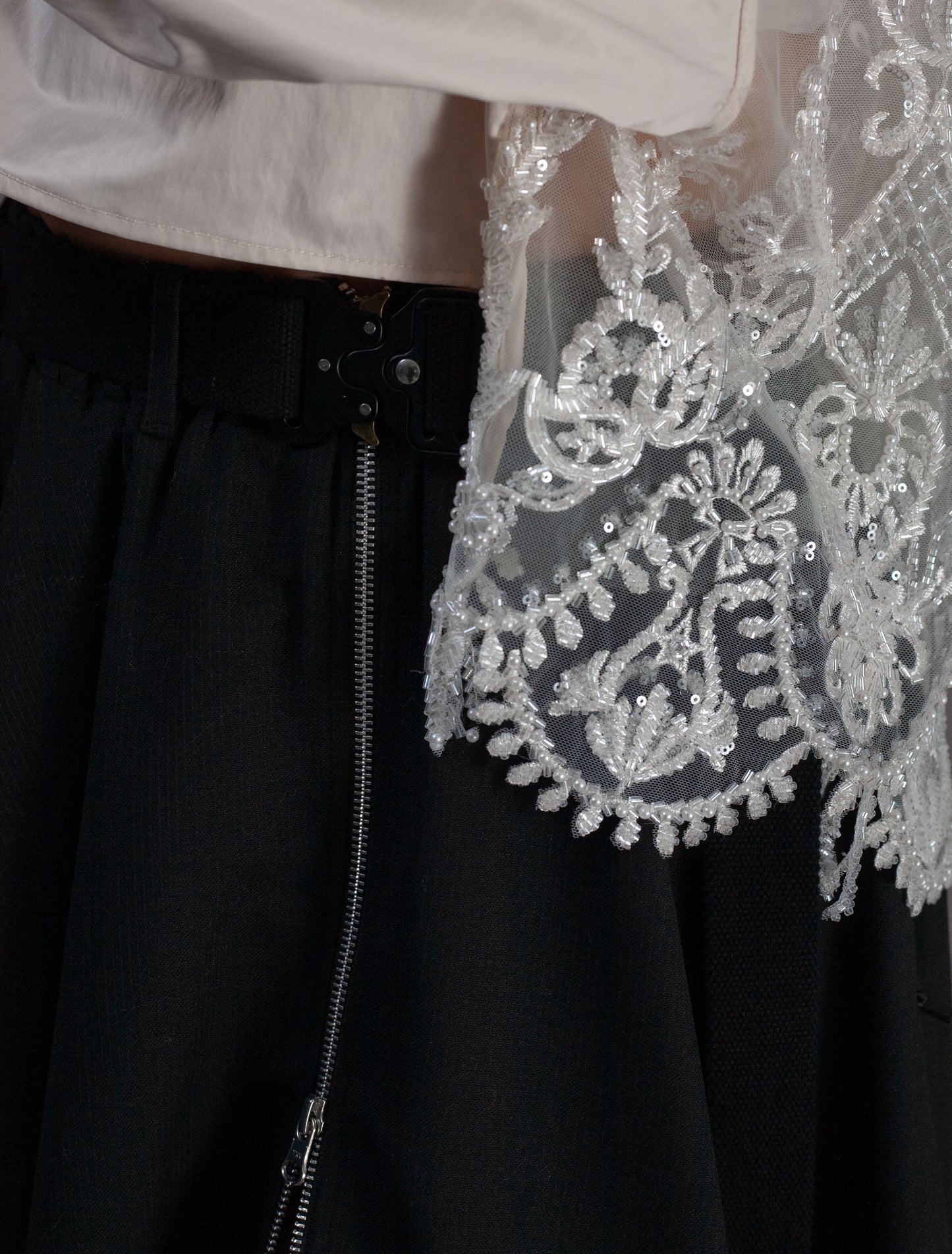 Hand Beaded Cropped Shirt (Milk & Scalloped beads)
