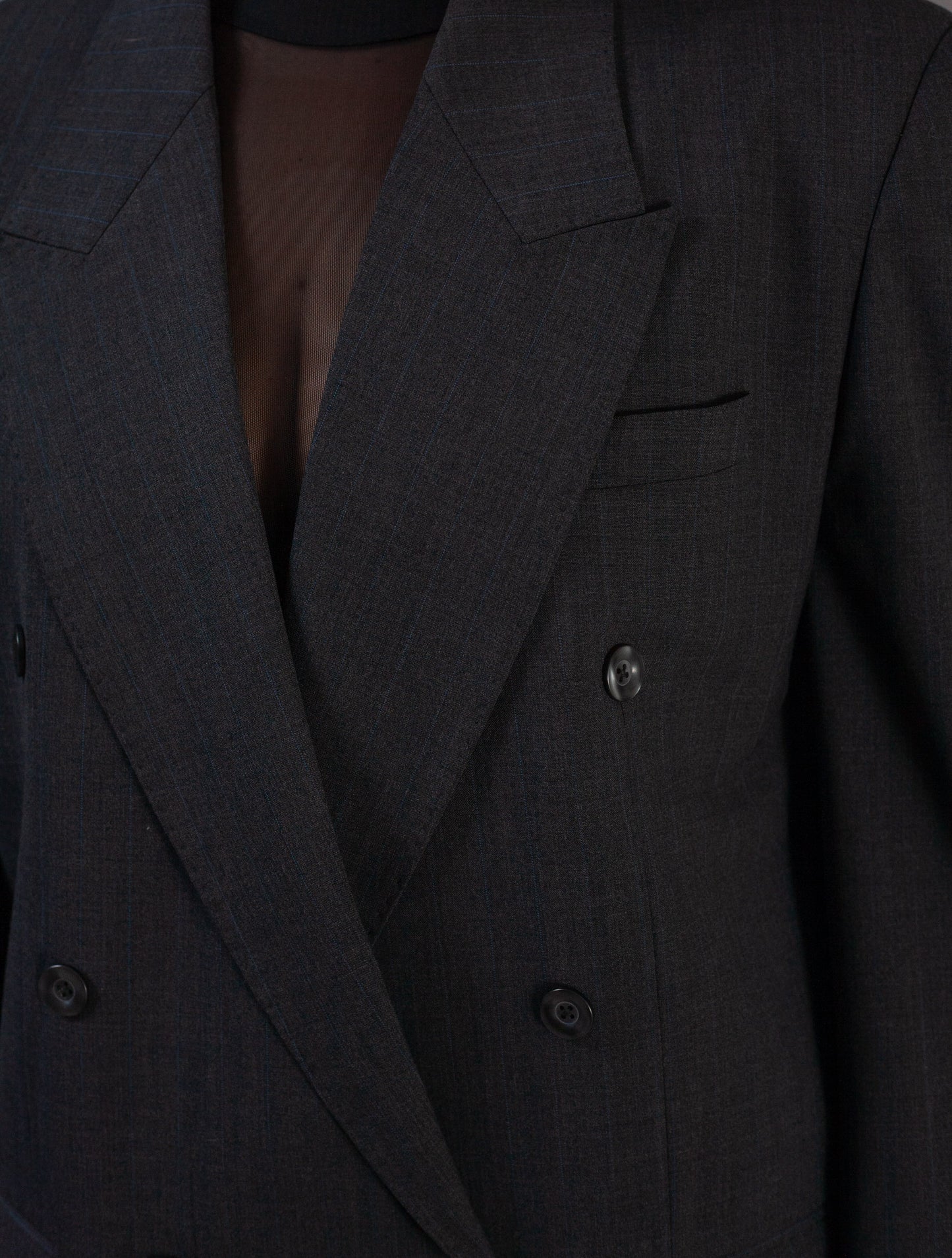 Dark grey blazer with pinstripe pattern