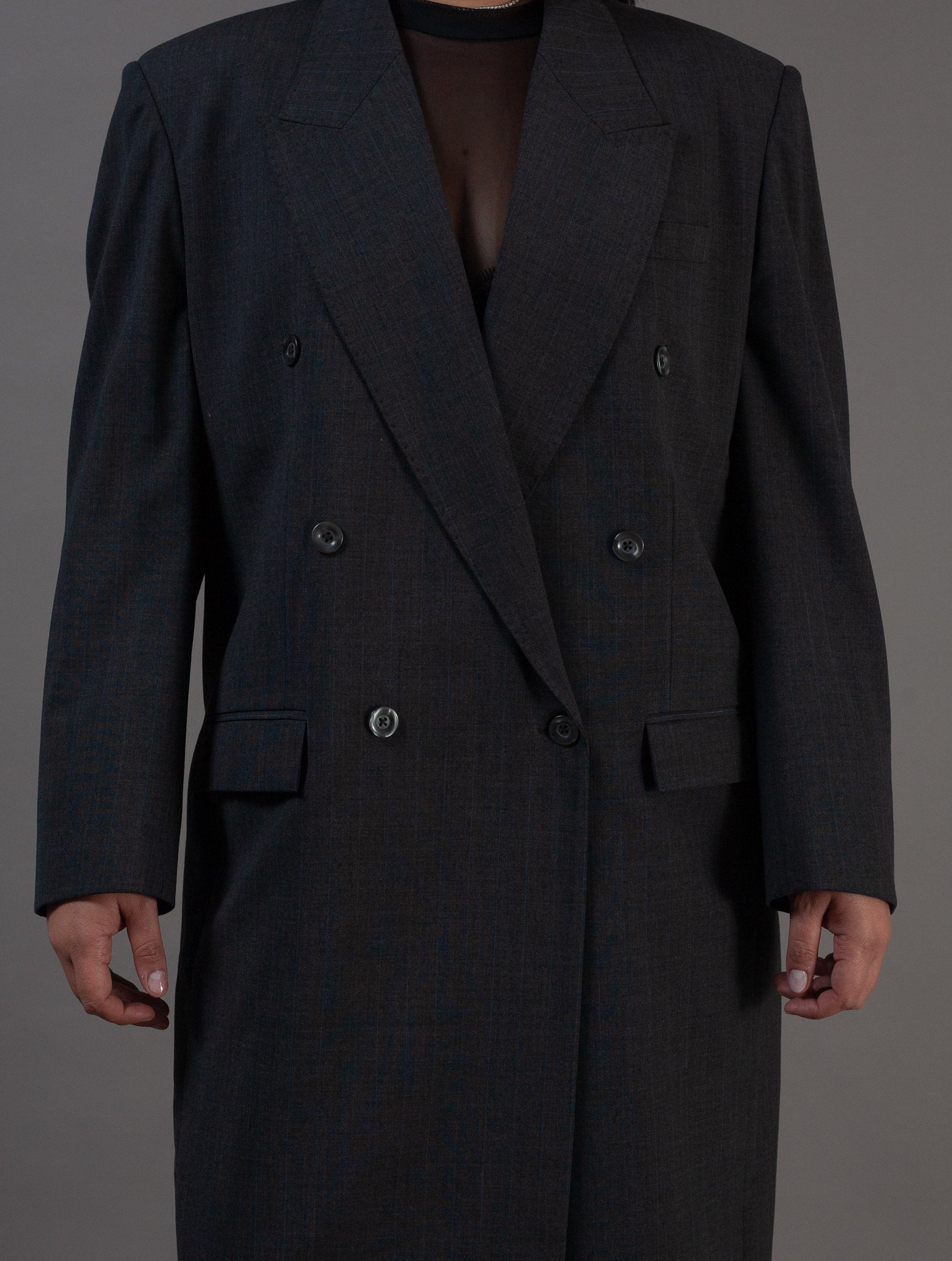 grey pinstripe wool coat